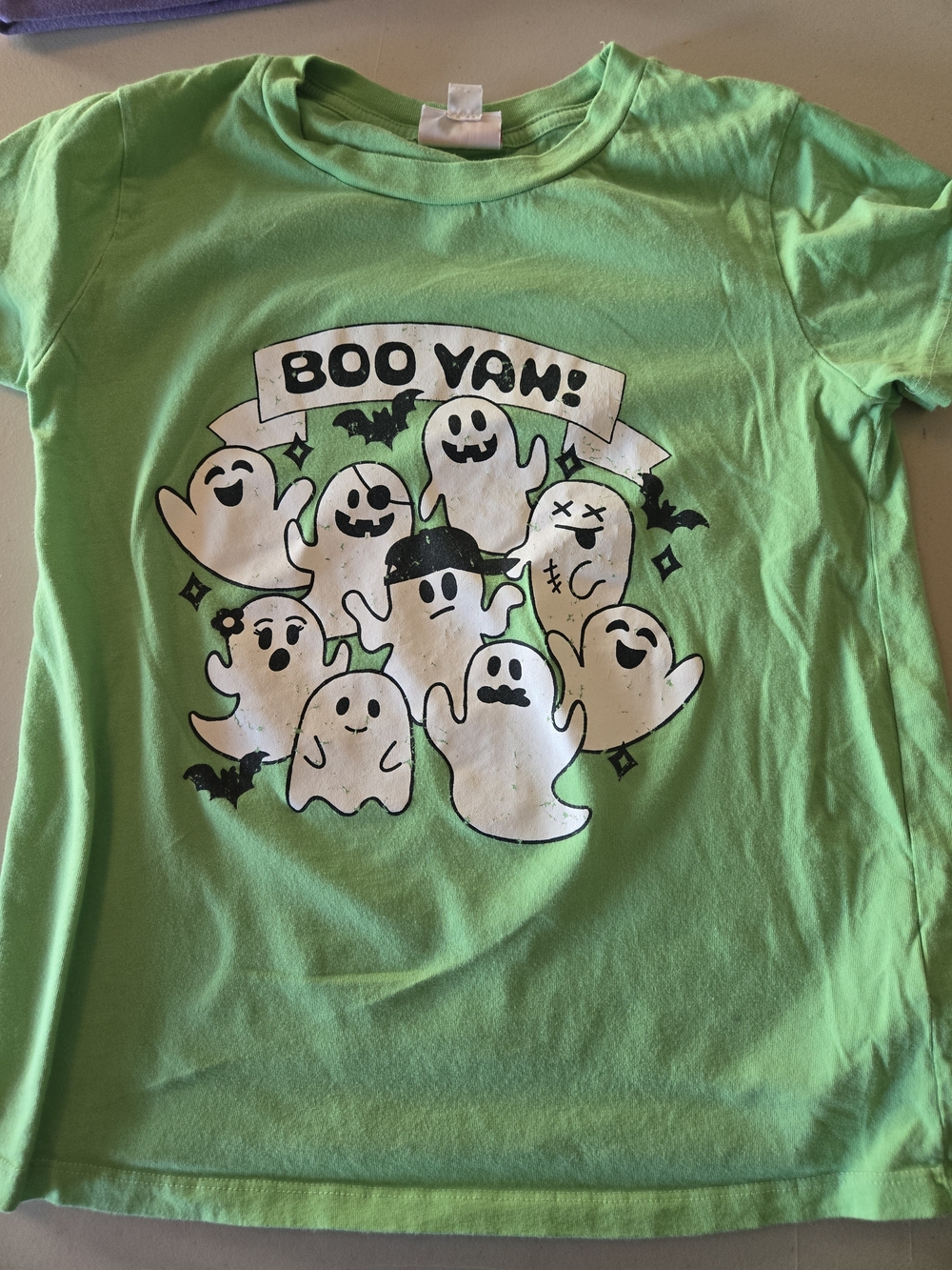 LuLaRoe Lime Green Kids Halloween Ghost Tee - "Boo Yah!"